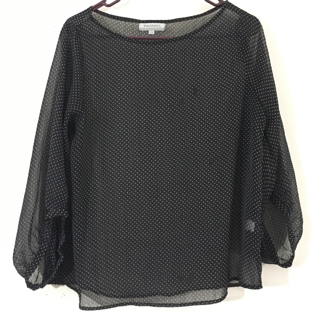Sheer Polka Dot Balloon Sleeve Boho Top Blouse